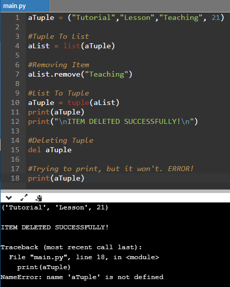 Python Tuple Delete Tuple And Remove Items Example