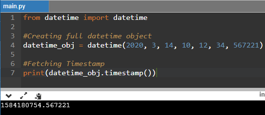 Python Get TimeStamp From Datetime Object Example