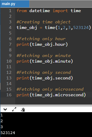 Python Datetime Module Time Object Getting Hour, Minute, Second Or Microsecond Individually Example