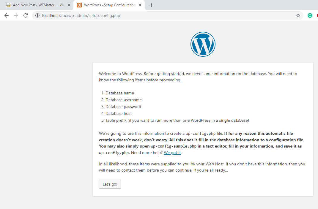 WordPress Setup Started