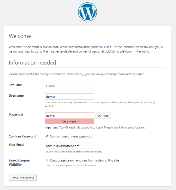 WordPress Site Information