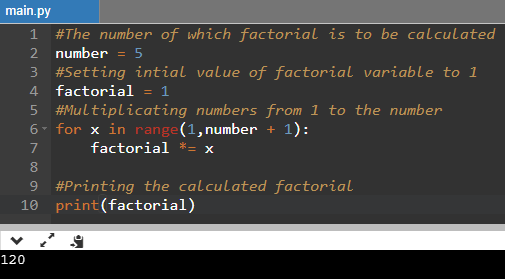 Python Factorial Using For Loop Example