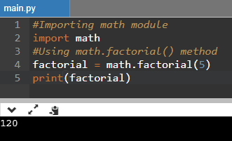 Python Factorial Using Math.factorial() Example