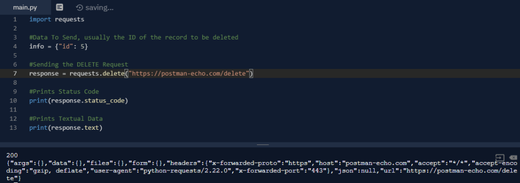 Python Requests DELETE Method Example