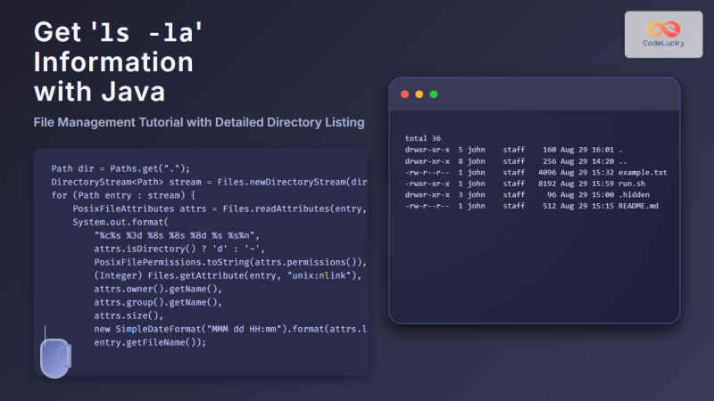 Get 'ls -la' Information with Java - File Management Tutorial - CodeLucky